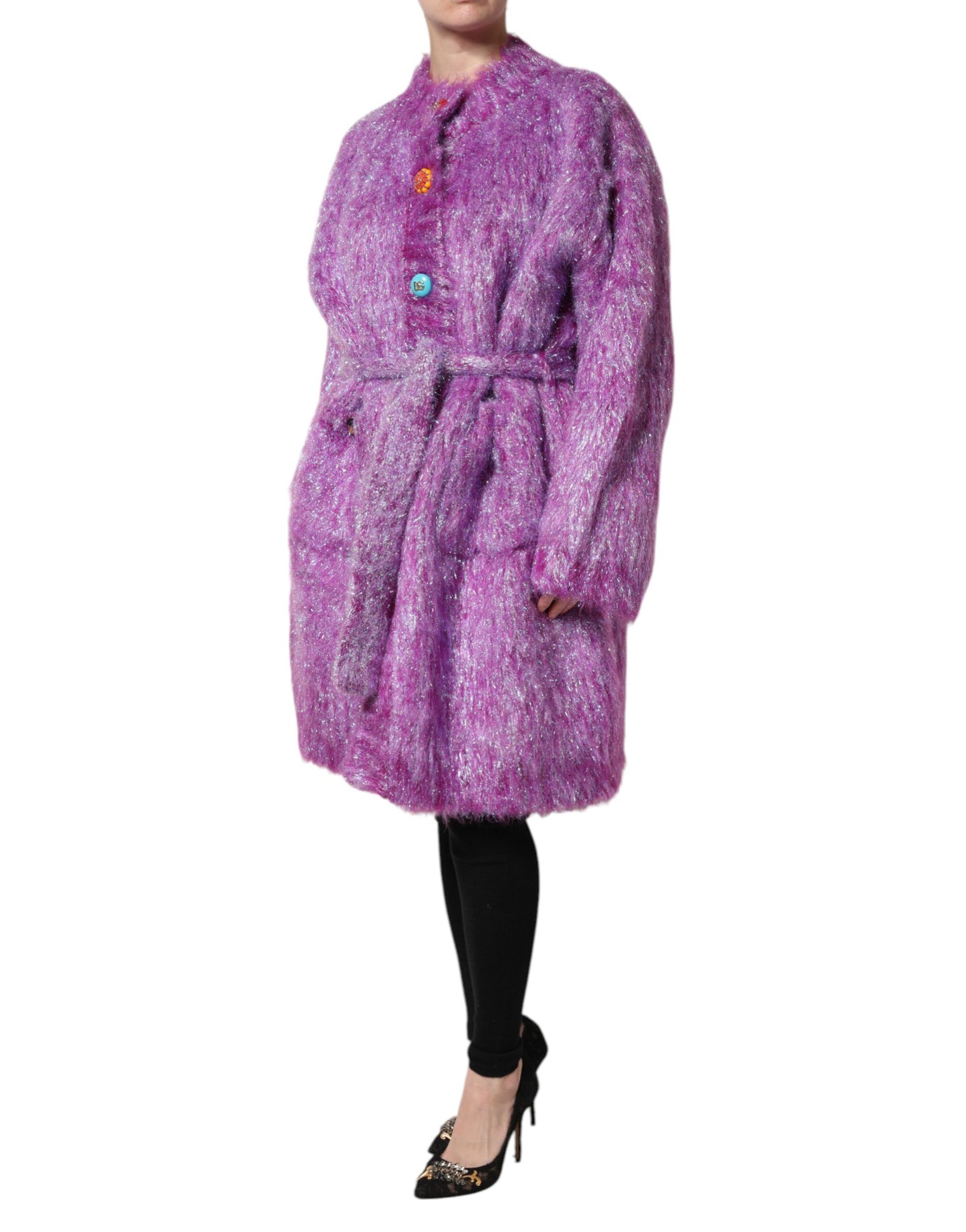 Dolce &amp; Gabbana Purple Button Embellished Trench Coat Jacket