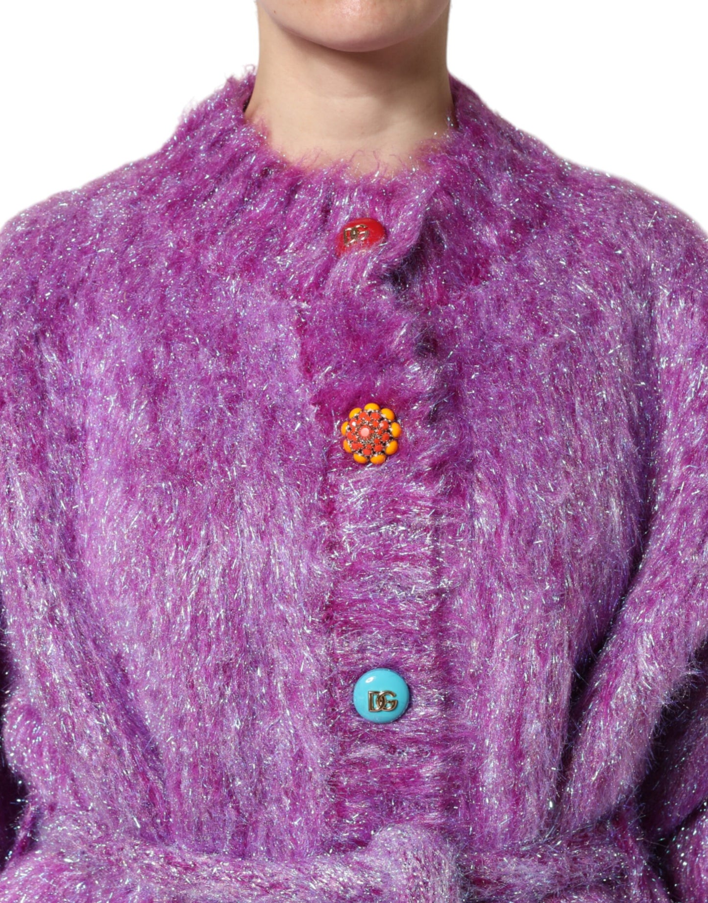 Dolce &amp; Gabbana Purple Button Embellished Trench Coat Jacket