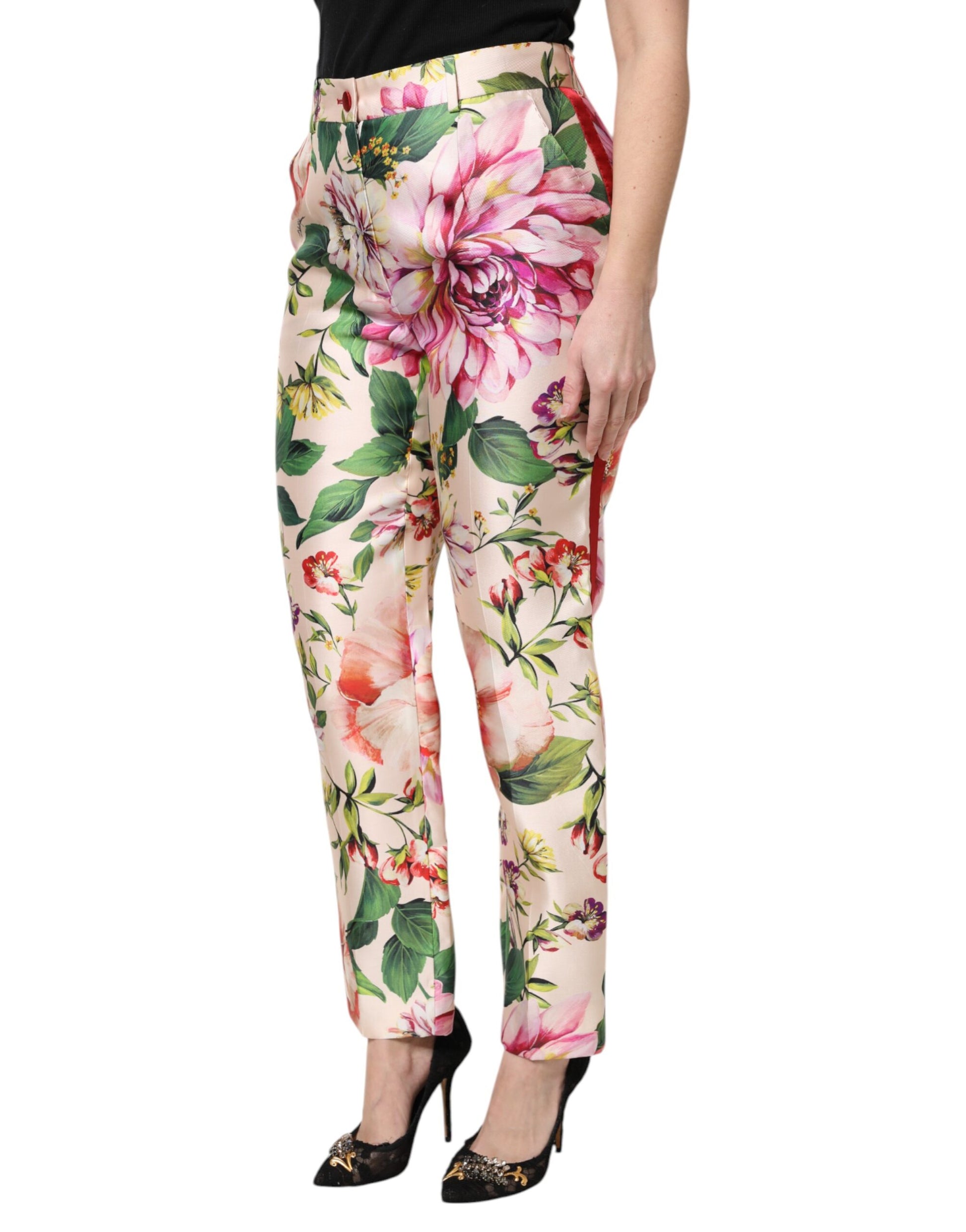 Dolce & Gabbana Multicolor Floral High Waist Straight Pants by Dolce & Gabbana