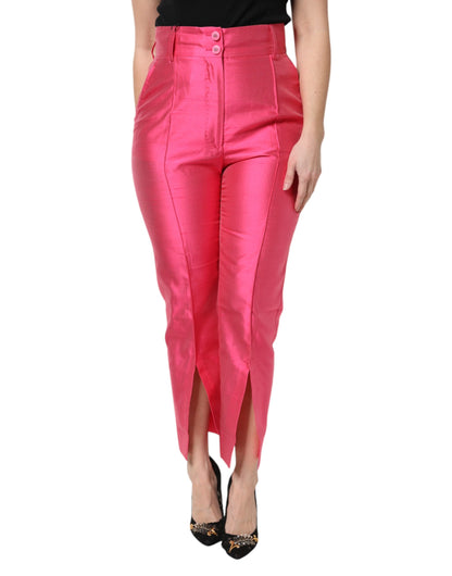 Dolce & Gabbana Pink Silk High Waist Tapered Pants by Dolce & Gabbana