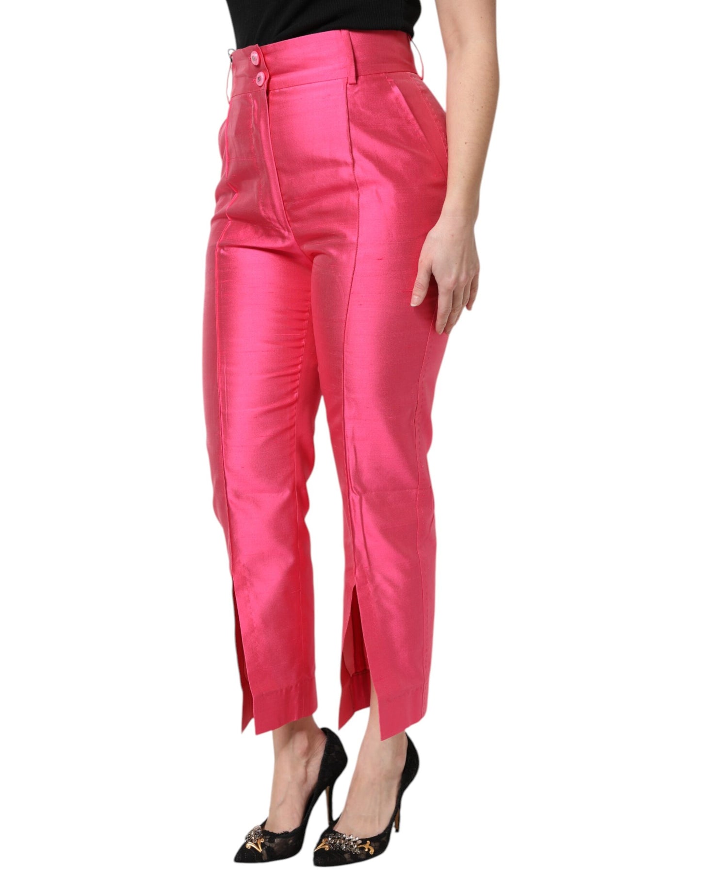 Dolce & Gabbana Pink Silk High Waist Tapered Pants by Dolce & Gabbana