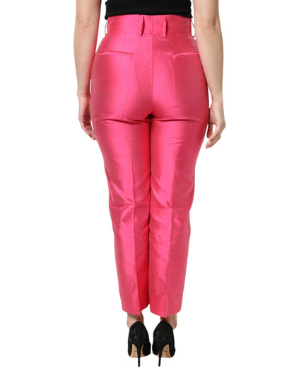 Dolce & Gabbana Pink Silk High Waist Tapered Pants by Dolce & Gabbana