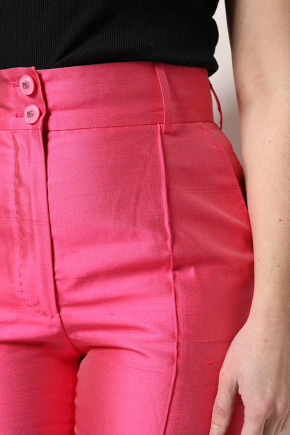 Dolce & Gabbana Pink Silk High Waist Tapered Pants by Dolce & Gabbana