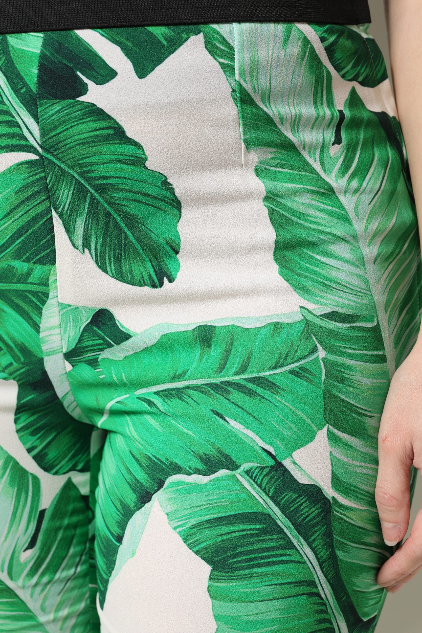Dolce & Gabbana White Green Leaf High Waist Pants by Dolce & Gabbana