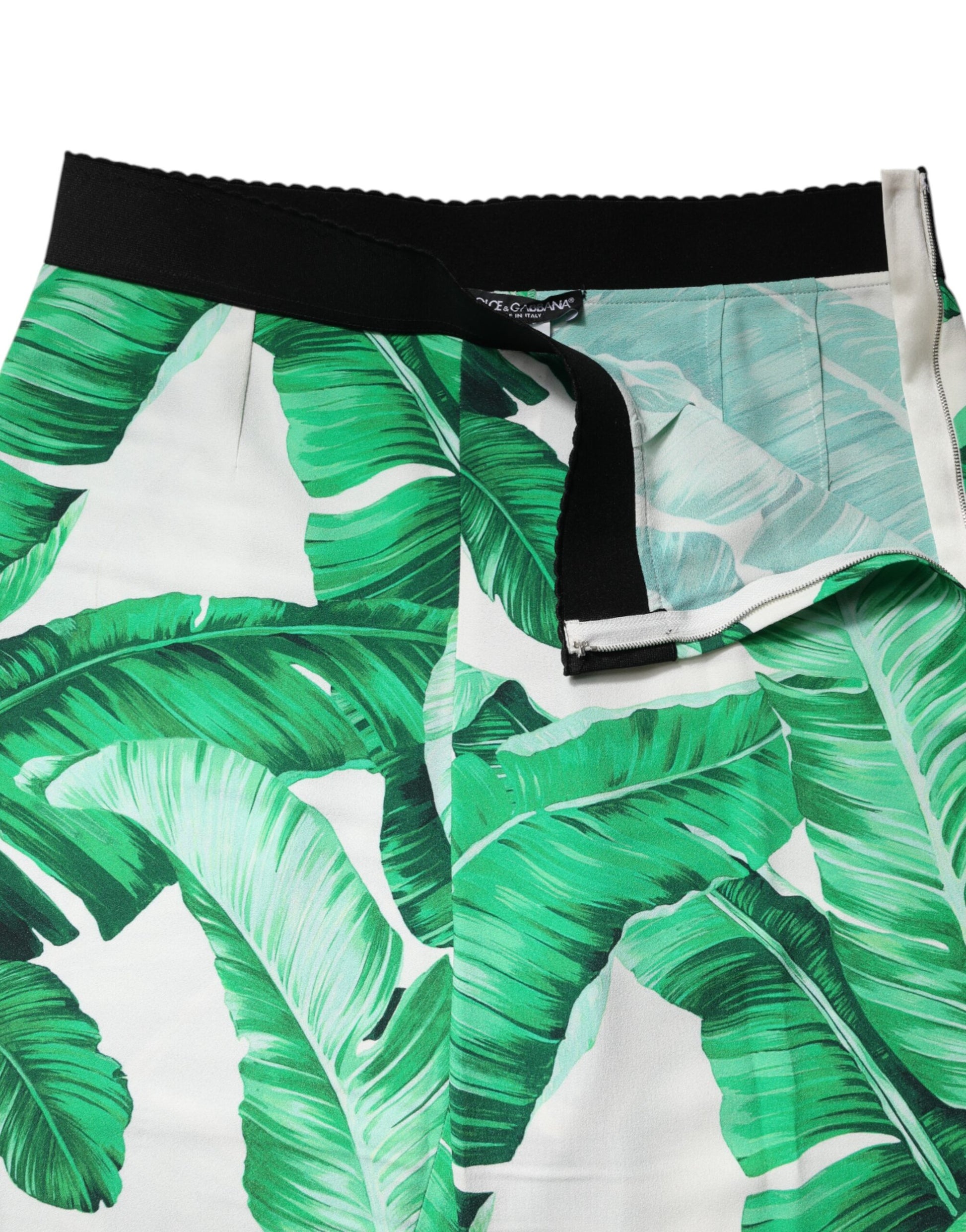 Dolce & Gabbana White Green Leaf High Waist Pants by Dolce & Gabbana