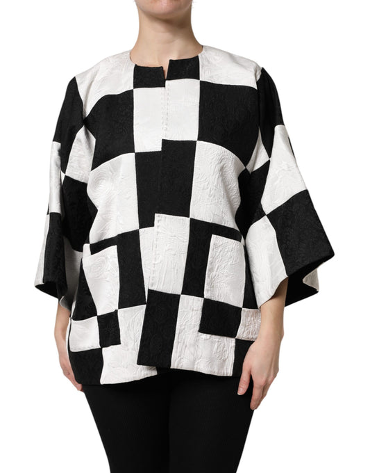 Dolce &amp; Gabbana White Black Patchwork Jacquard Blazer Jacket