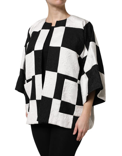 Dolce &amp; Gabbana White Black Patchwork Jacquard Blazer Jacket