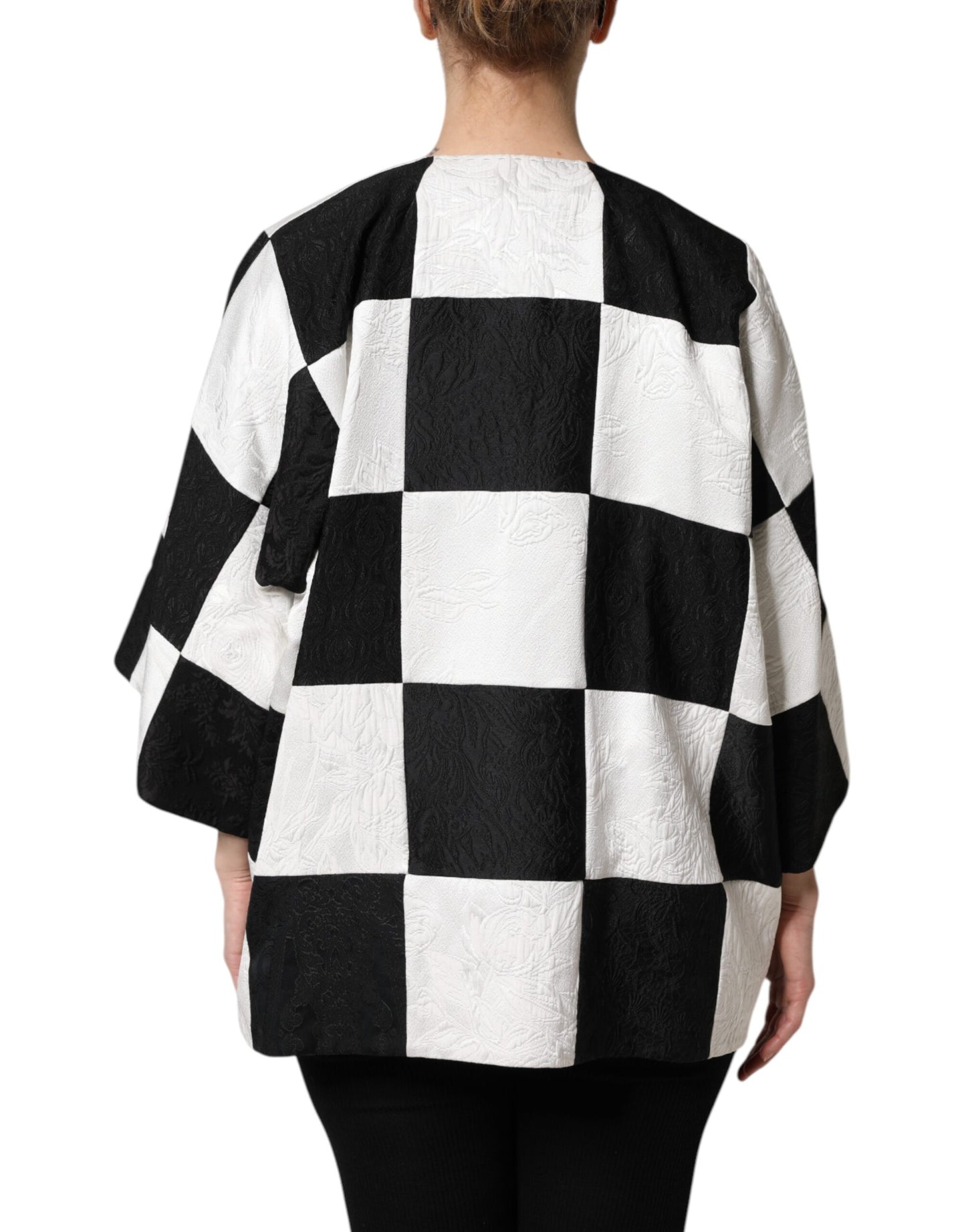 Dolce &amp; Gabbana White Black Patchwork Jacquard Blazer Jacket