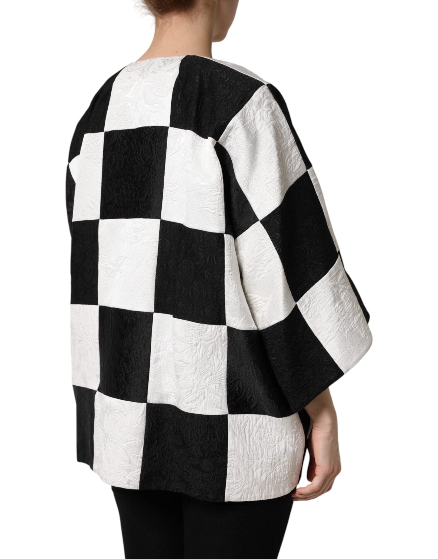 Dolce &amp; Gabbana White Black Patchwork Jacquard Blazer Jacket