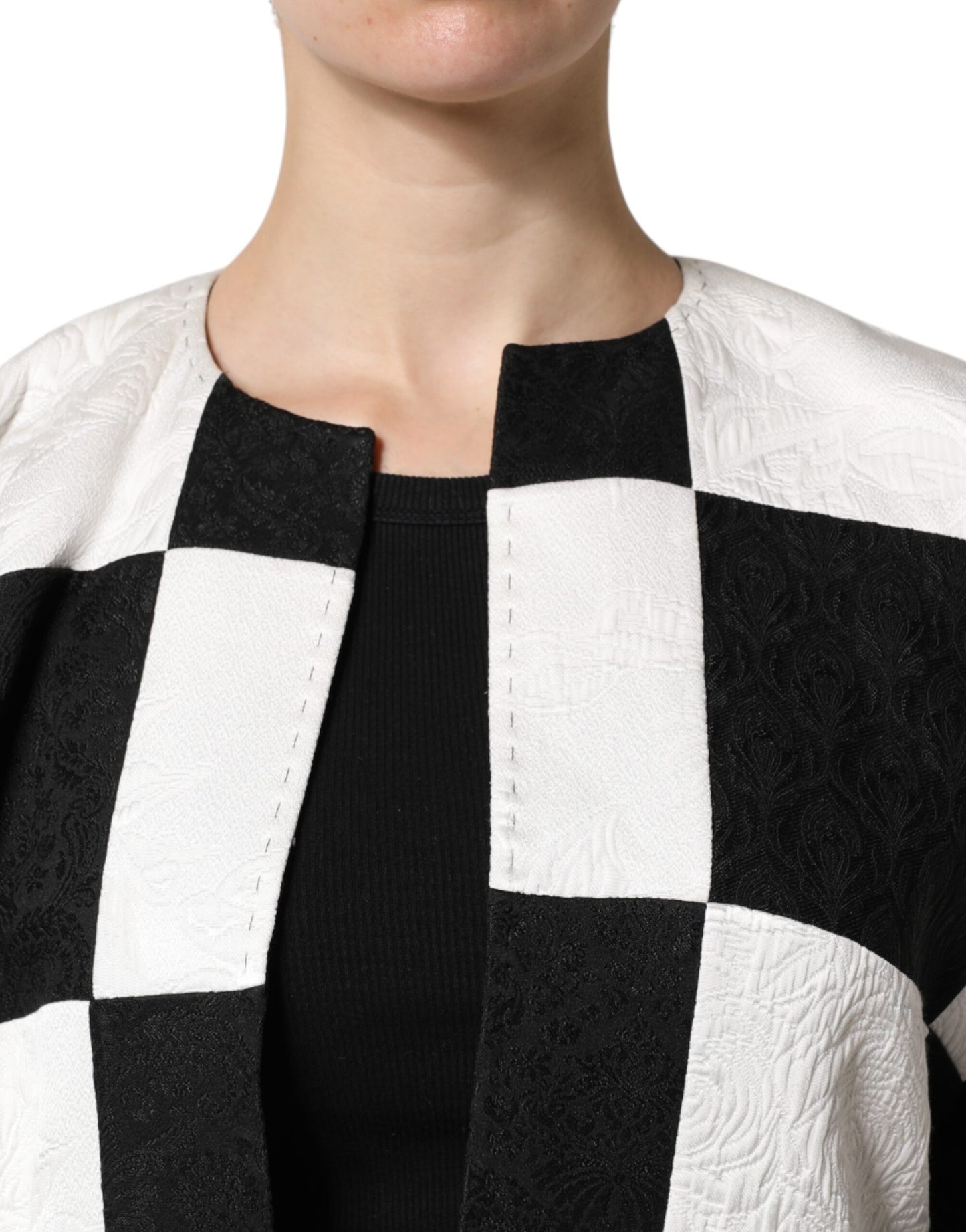 Dolce &amp; Gabbana White Black Patchwork Jacquard Blazer Jacket