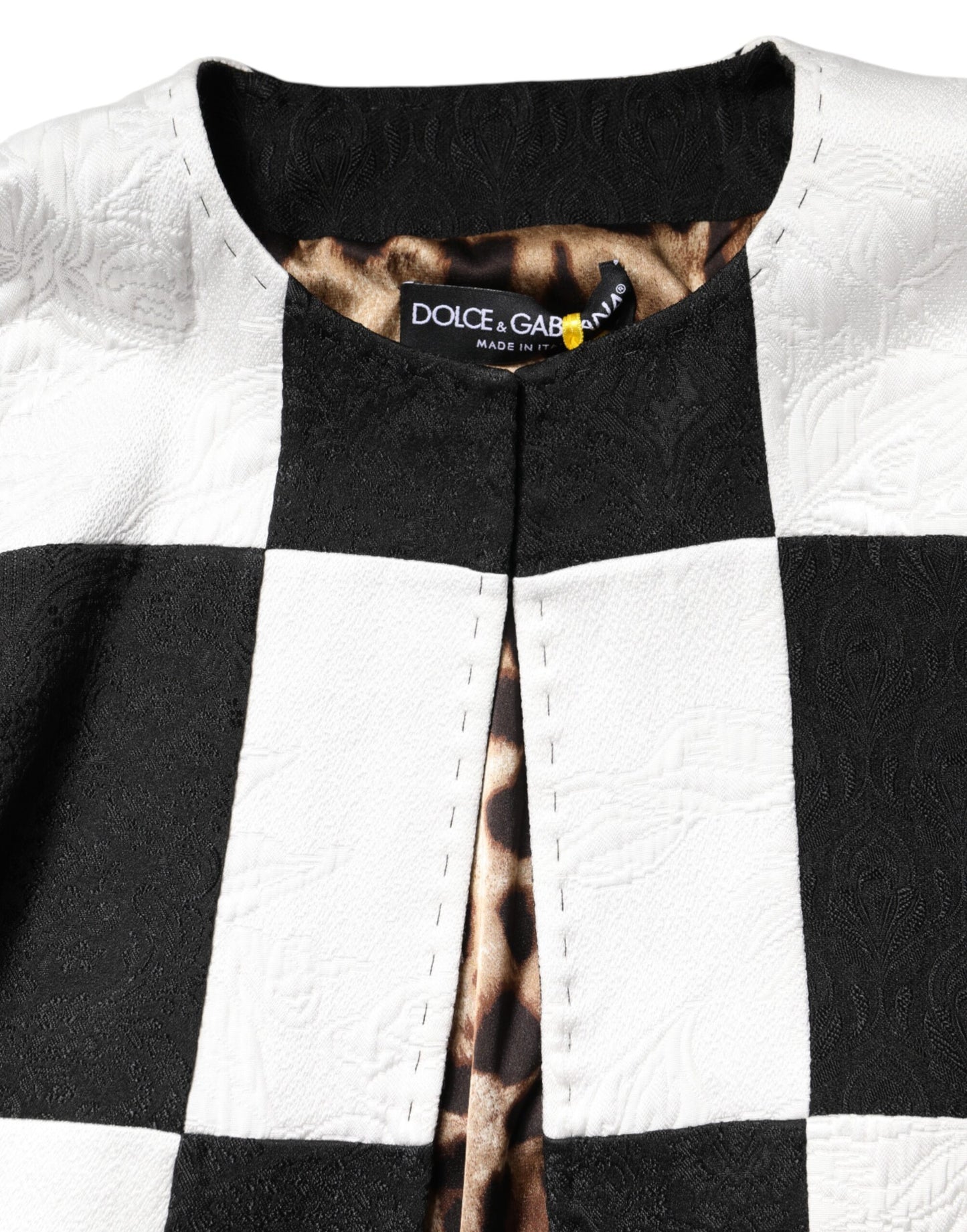 Dolce &amp; Gabbana White Black Patchwork Jacquard Blazer Jacket