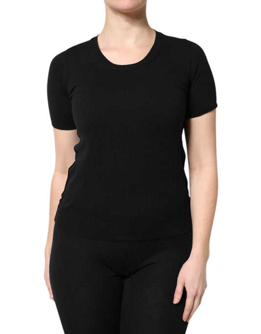 Dolce &amp; Gabbana Black Cotton Round Neck Short Sleeve T-shirt