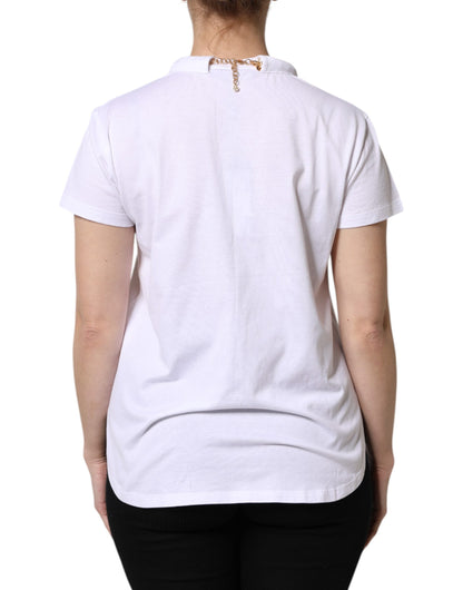 Dolce &amp; Gabbana White Chain Pearl Cotton Round Neck T-shirt