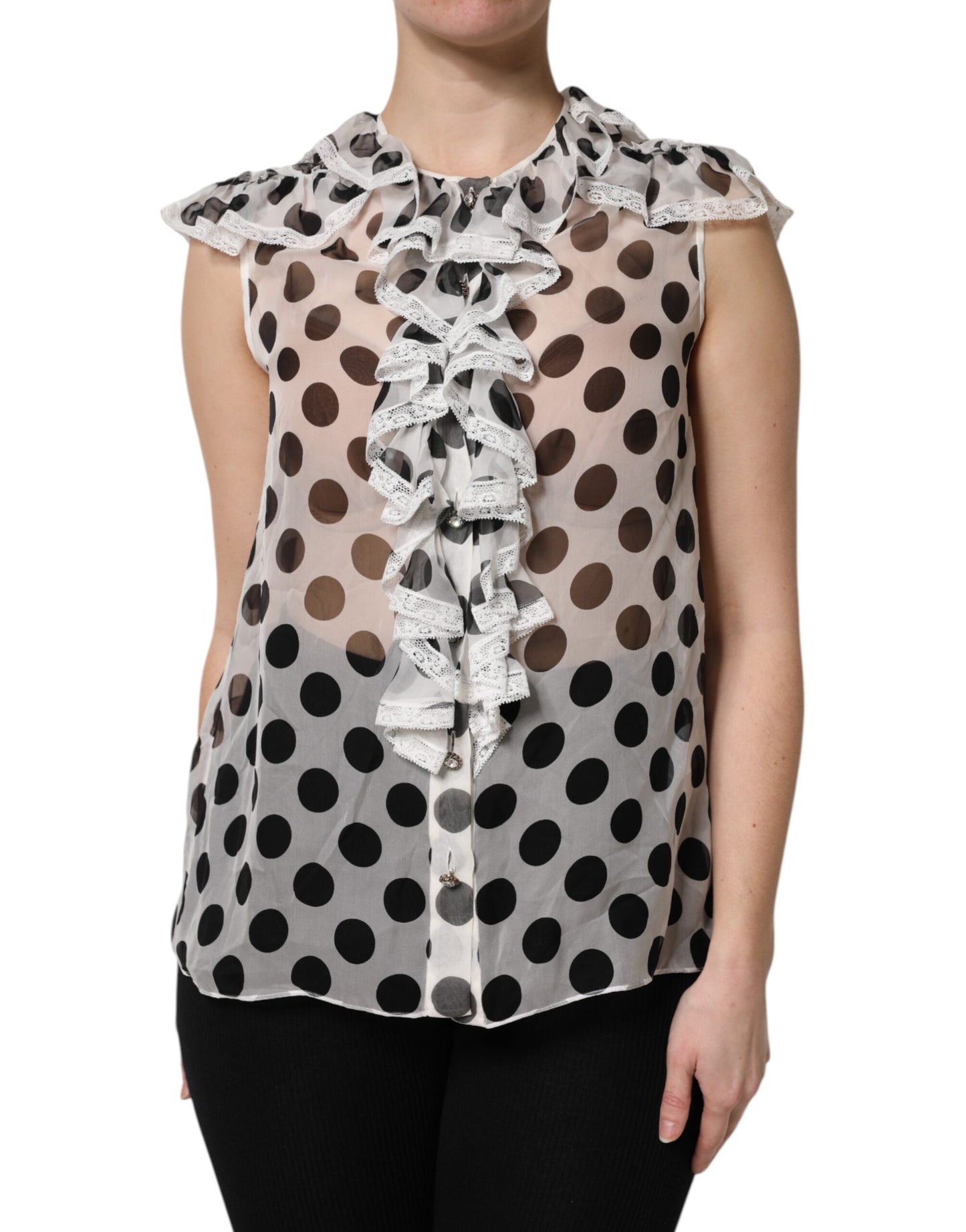 Dolce & Gabbana White Black Polka Dot Cotton Sleeveless Top by Dolce & Gabbana