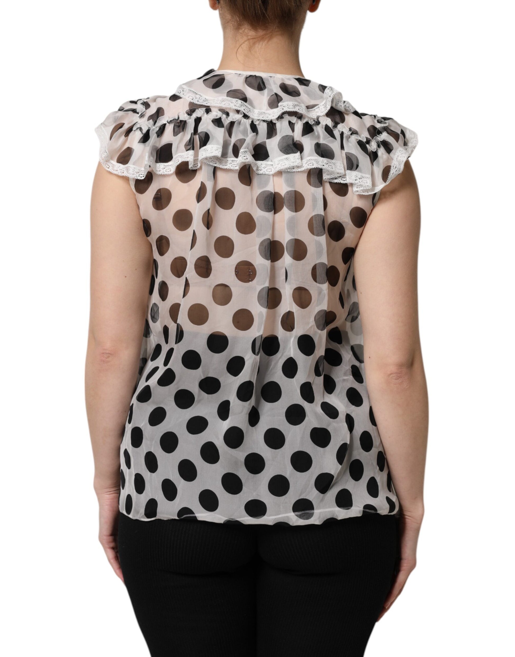 Dolce & Gabbana White Black Polka Dot Cotton Sleeveless Top by Dolce & Gabbana