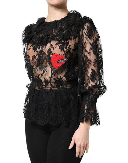 Dolce & Gabbana Black Cotton Floral Lace Women Blouse Top by Dolce & Gabbana
