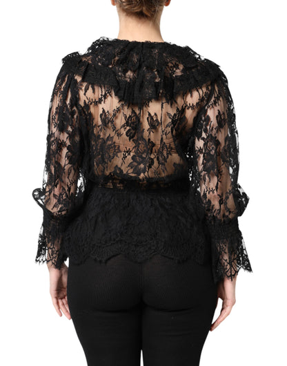 Dolce & Gabbana Black Cotton Floral Lace Women Blouse Top by Dolce & Gabbana