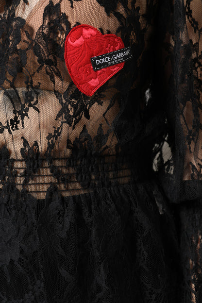 Dolce & Gabbana Black Cotton Floral Lace Women Blouse Top by Dolce & Gabbana