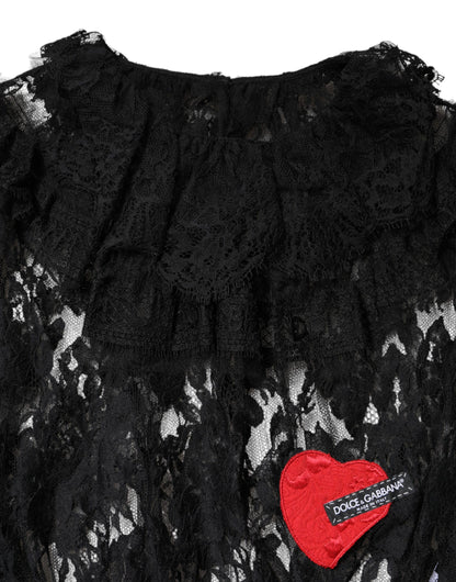 Dolce & Gabbana Black Cotton Floral Lace Women Blouse Top by Dolce & Gabbana