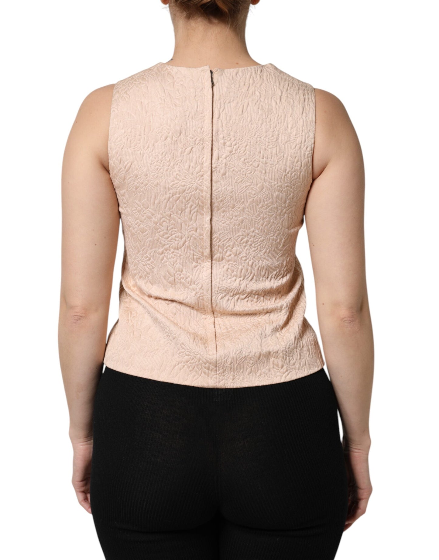 Dolce &amp; Gabbana Beige Floral Embroidery Sleeveless Tank Top