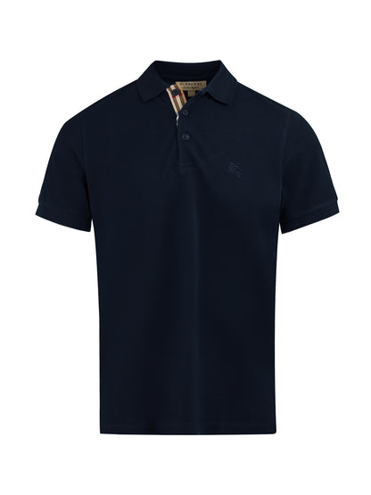 Polo à col en coton bleu marine Burberry