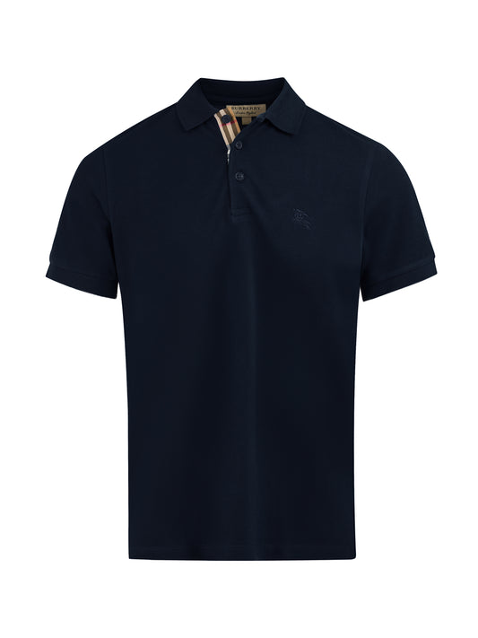 Polo à col en coton bleu marine Burberry