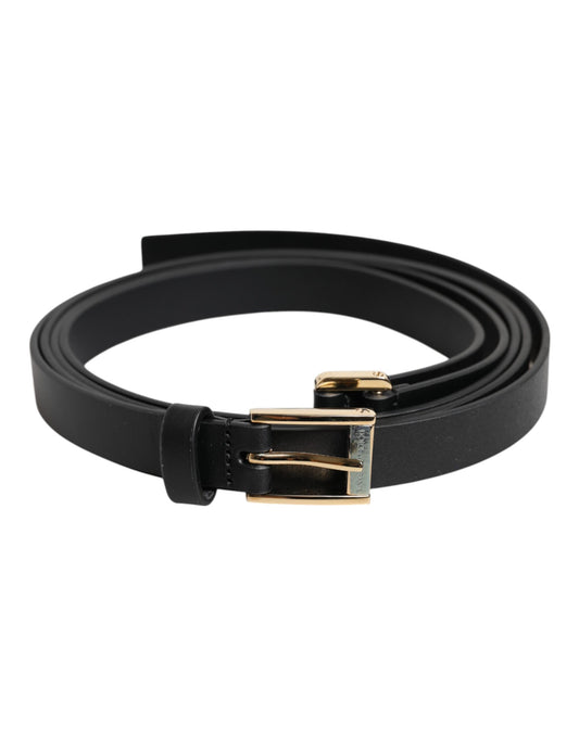 Ceinture classique noire à boucle logo en métal doré Dolce &amp; Gabbana