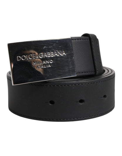 Ceinture classique noire à boucle logo en métal argenté Dolce &amp; Gabbana