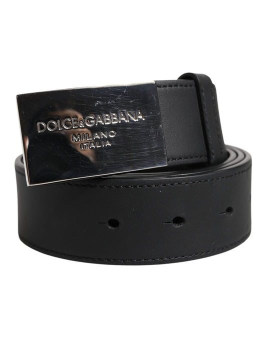 Ceinture classique noire à boucle logo en métal argenté Dolce &amp; Gabbana