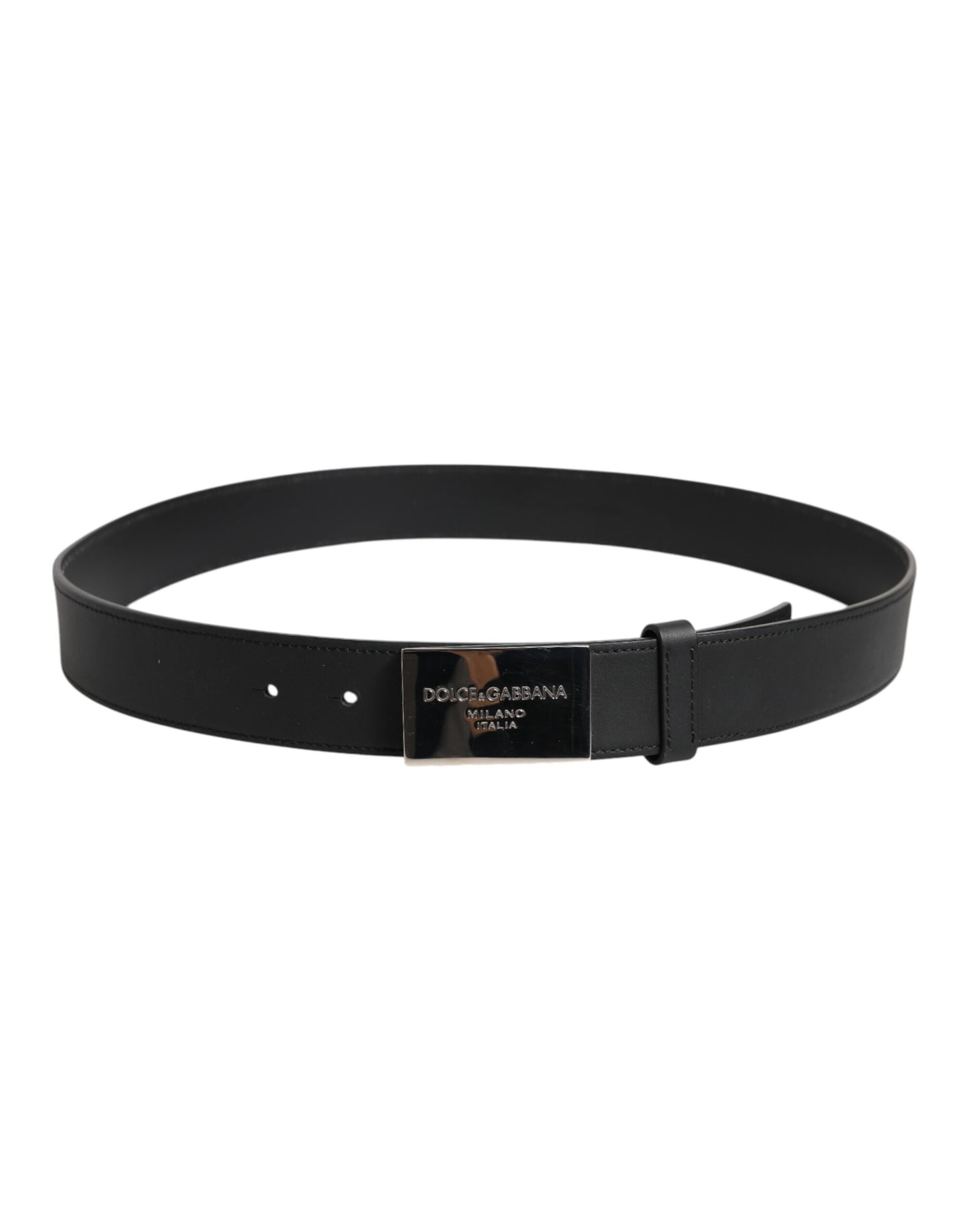 Ceinture classique noire à boucle logo en métal argenté Dolce &amp; Gabbana