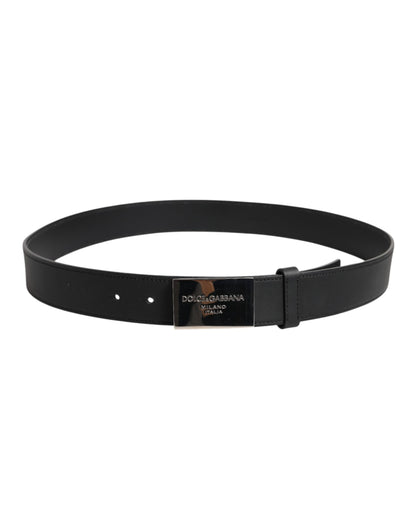 Ceinture classique noire à boucle logo en métal argenté Dolce &amp; Gabbana