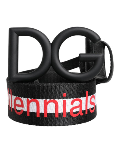 Ceinture Dolce &amp; Gabbana en polyester noir avec logo imprimé DG