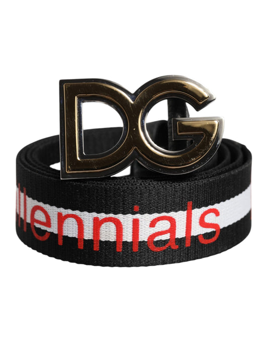 Ceinture en coton noir Dolce &amp; Gabbana avec boucle DG et logo imprimé