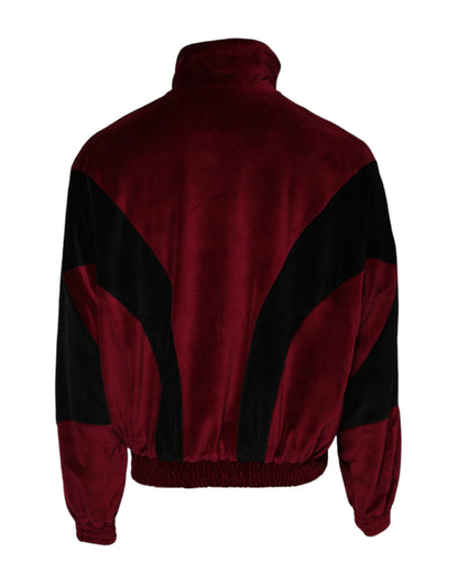 Dolce &amp; Gabbana Red Black Cotton Logo FullZip Bomber Jacket