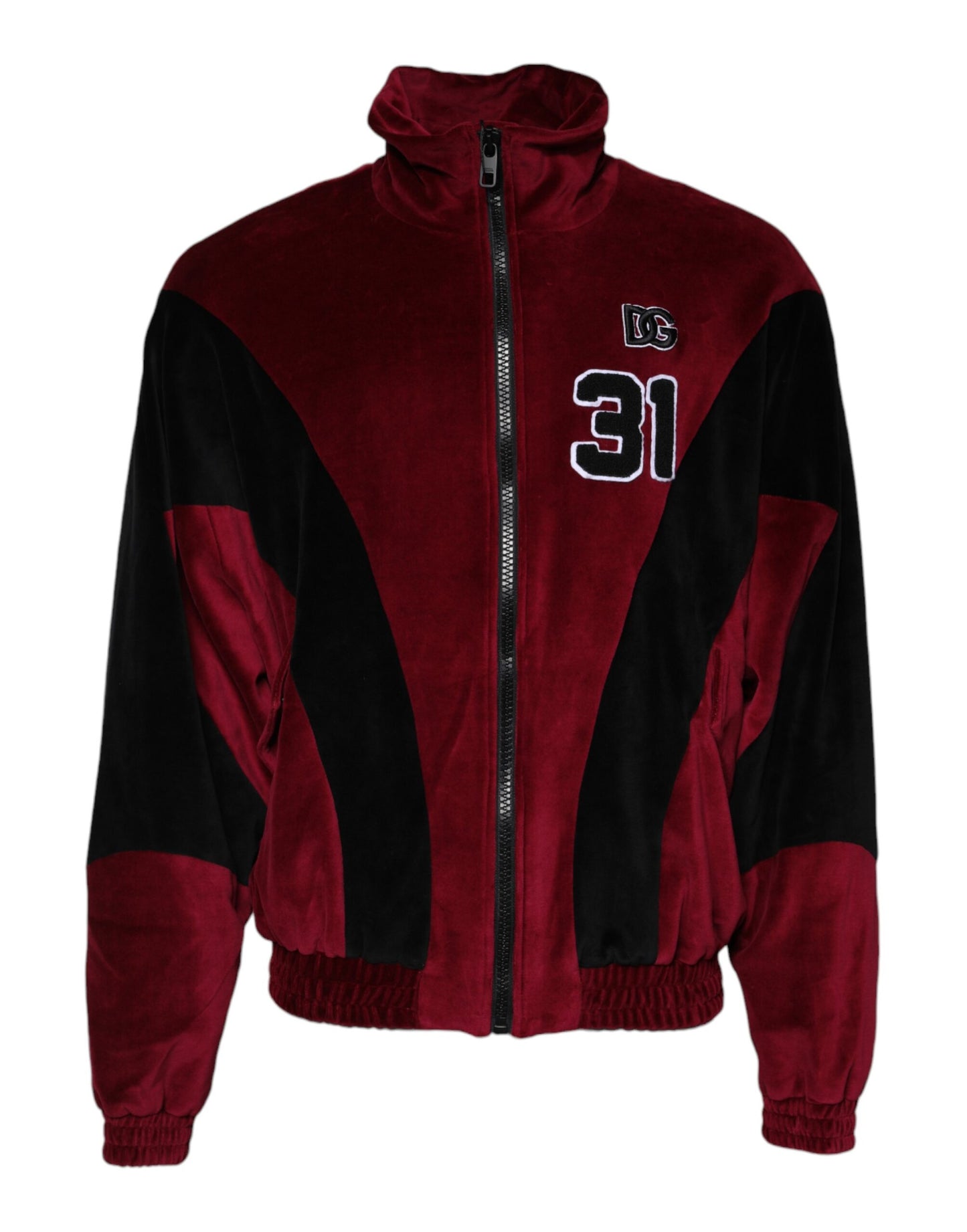Dolce &amp; Gabbana Red Black Cotton Logo FullZip Bomber Jacket