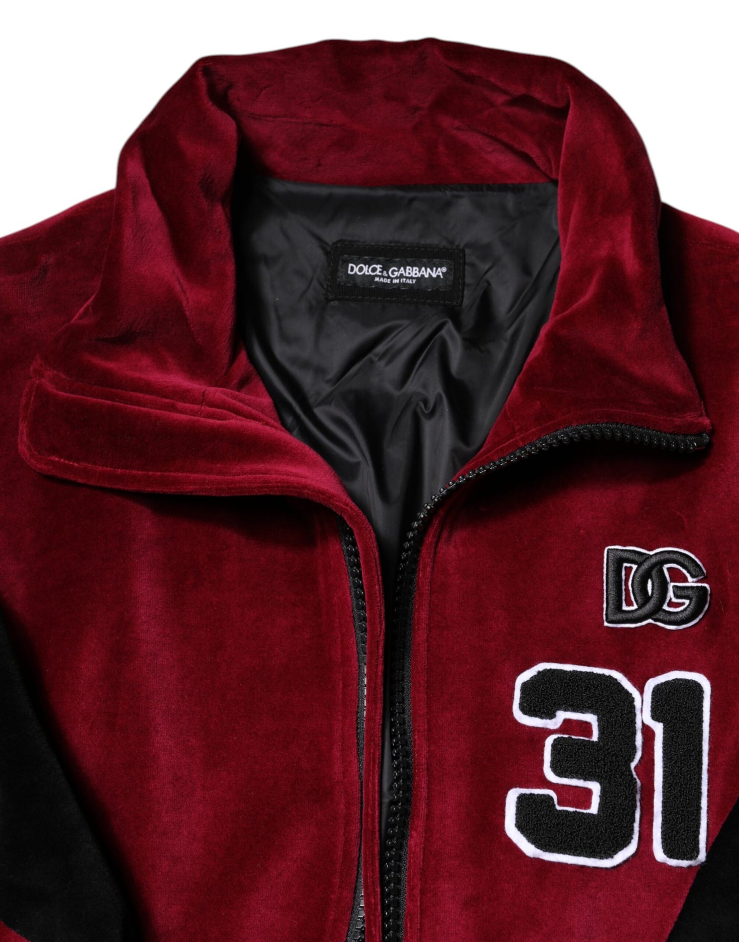 Dolce &amp; Gabbana Red Black Cotton Logo FullZip Bomber Jacket