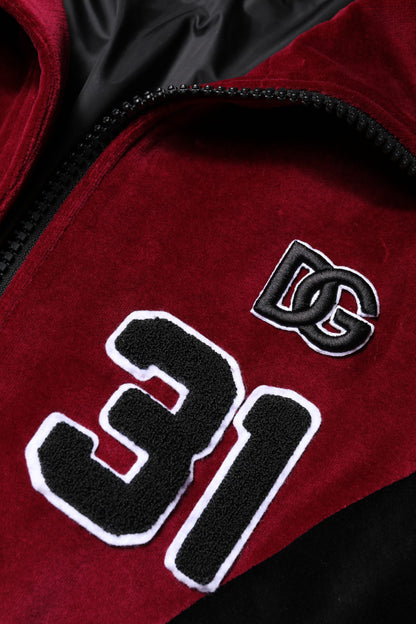 Dolce &amp; Gabbana Red Black Cotton Logo FullZip Bomber Jacket