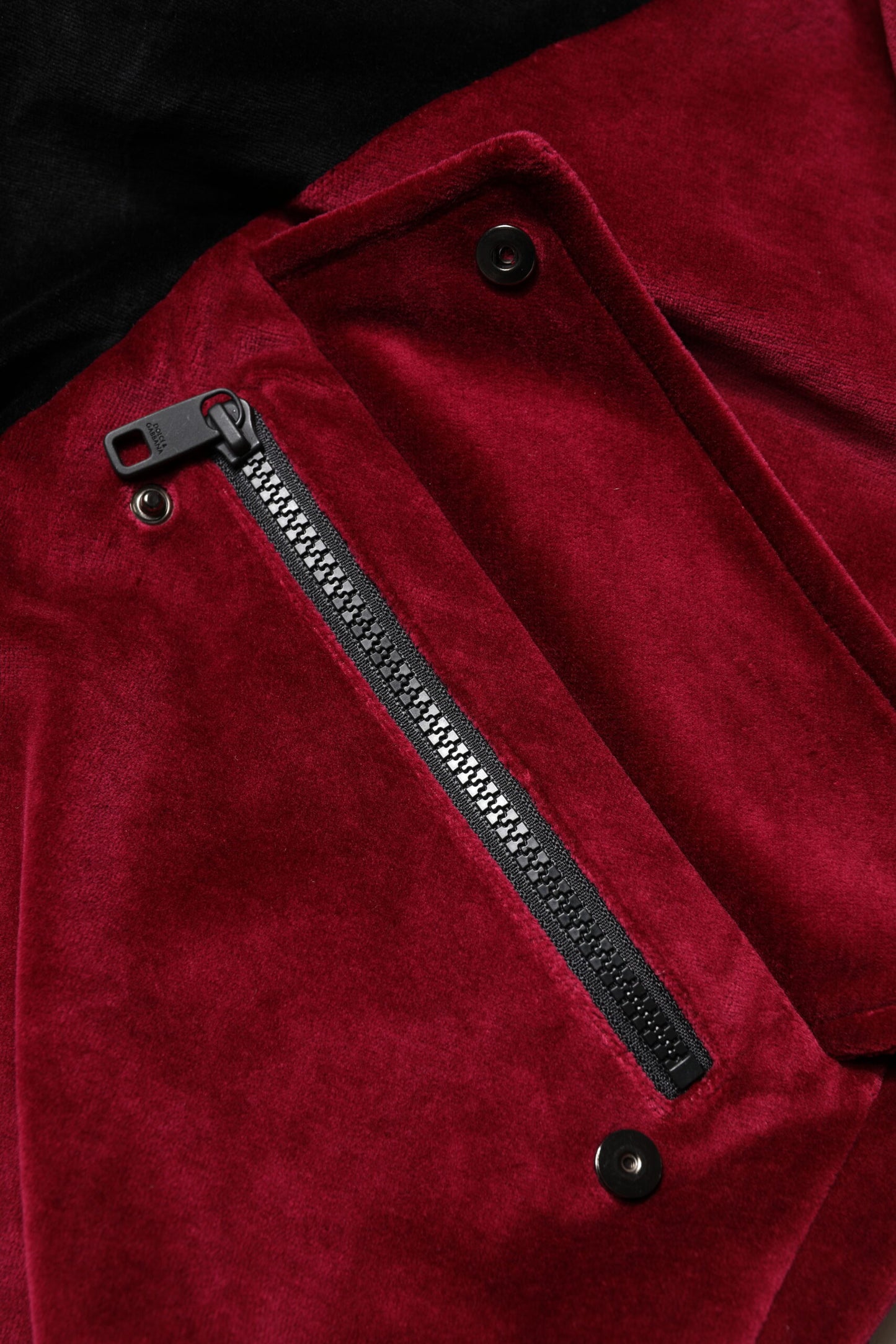 Dolce &amp; Gabbana Red Black Cotton Logo FullZip Bomber Jacket