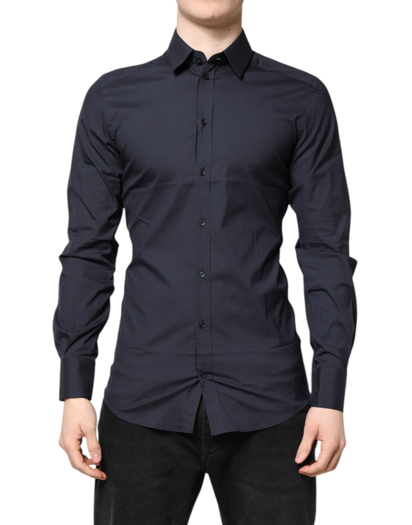 Dolce & Gabbana Dark Blue GOLD Cotton Dress Formal Shirt by Dolce & Gabbana