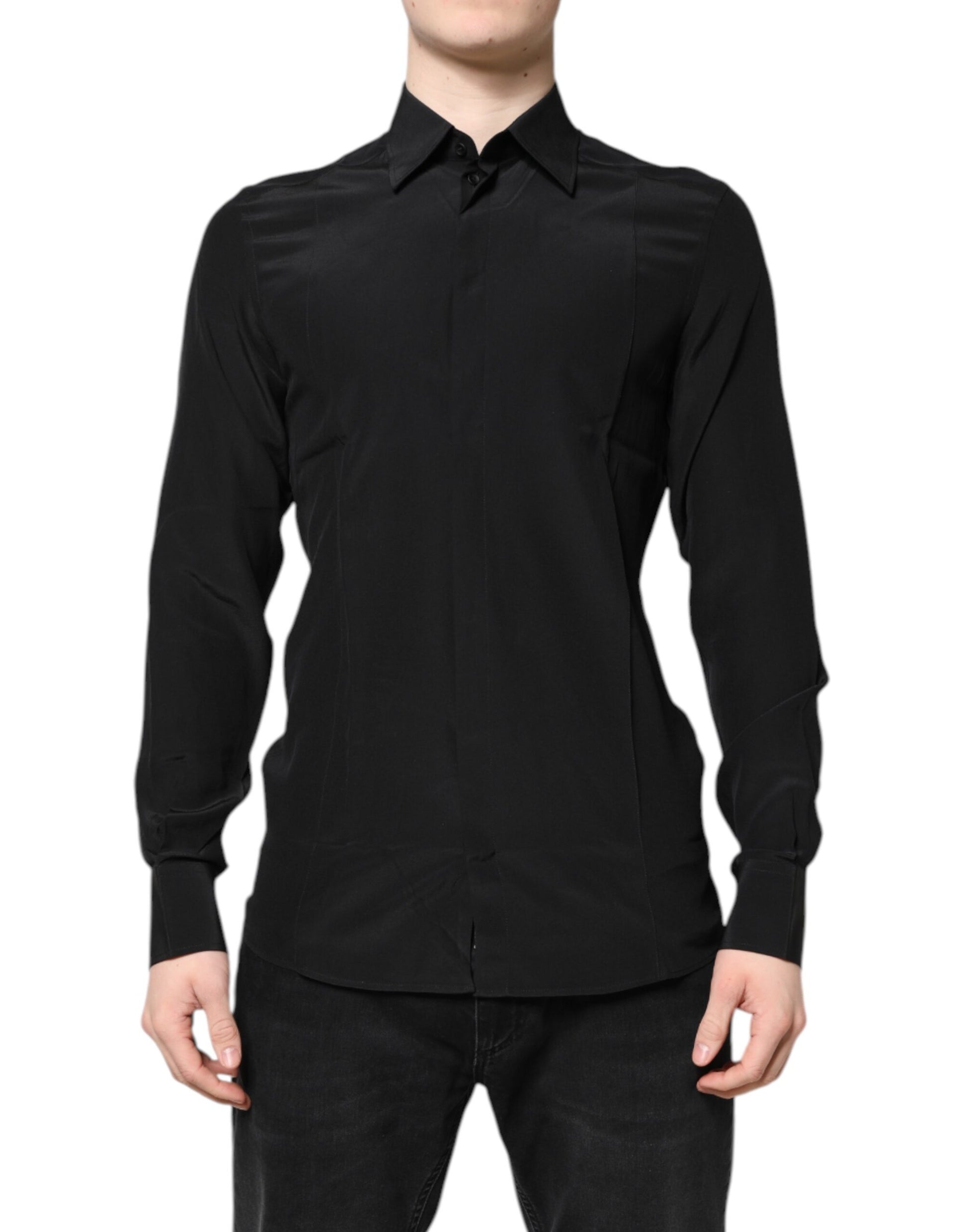 Dolce & Gabbana Black Silk GOLD Long Sleeves Dress Shirt by Dolce & Gabbana