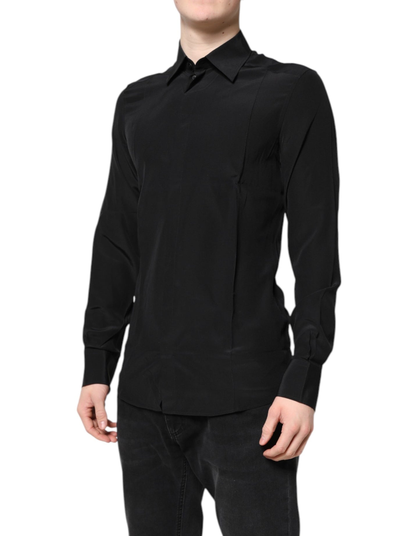 Dolce & Gabbana Black Silk GOLD Long Sleeves Dress Shirt by Dolce & Gabbana