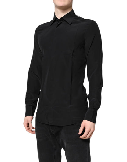 Dolce & Gabbana Black Silk GOLD Long Sleeves Dress Shirt by Dolce & Gabbana