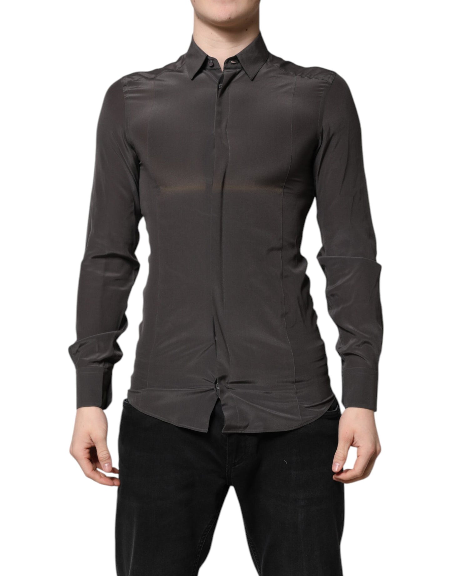 Dolce & Gabbana Dark Gray Silk GOLD Dress Formal Shirt by Dolce & Gabbana