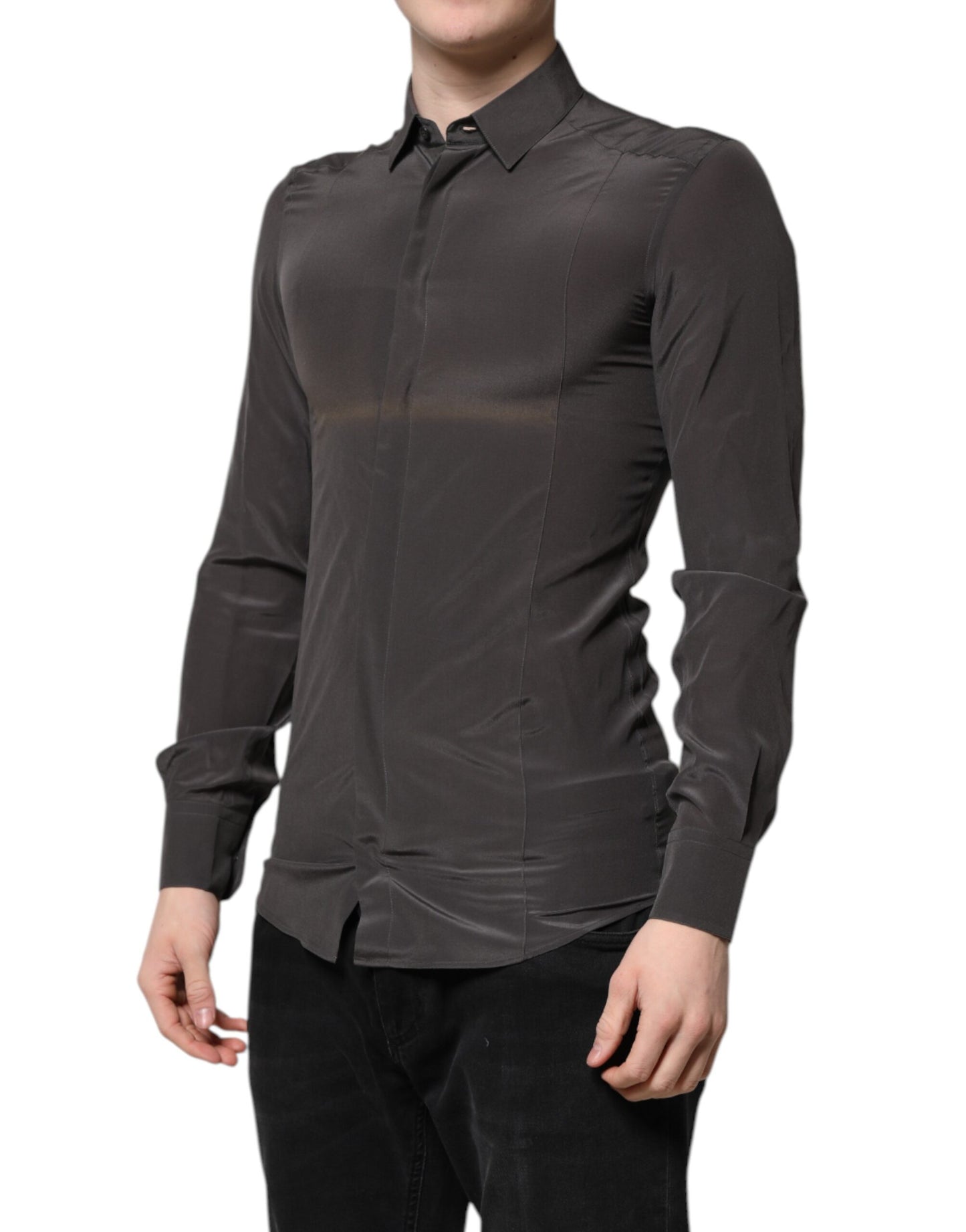 Dolce & Gabbana Dark Gray Silk GOLD Dress Formal Shirt by Dolce & Gabbana