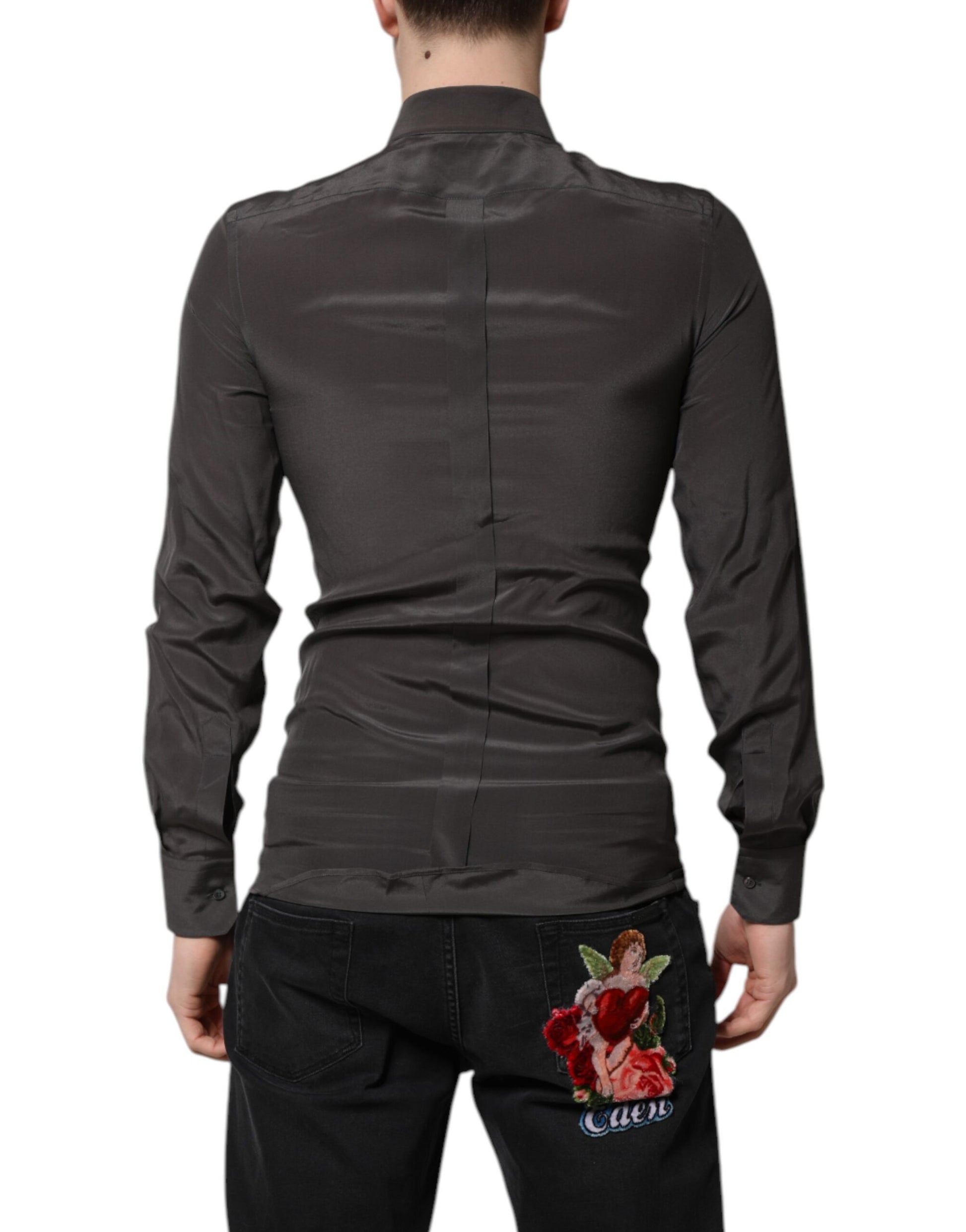 Dolce & Gabbana Dark Gray Silk GOLD Dress Formal Shirt by Dolce & Gabbana