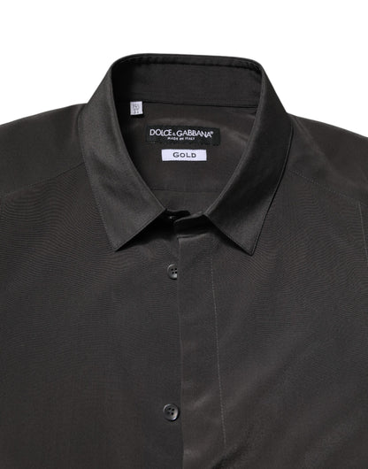Dolce & Gabbana Dark Gray Silk GOLD Dress Formal Shirt by Dolce & Gabbana