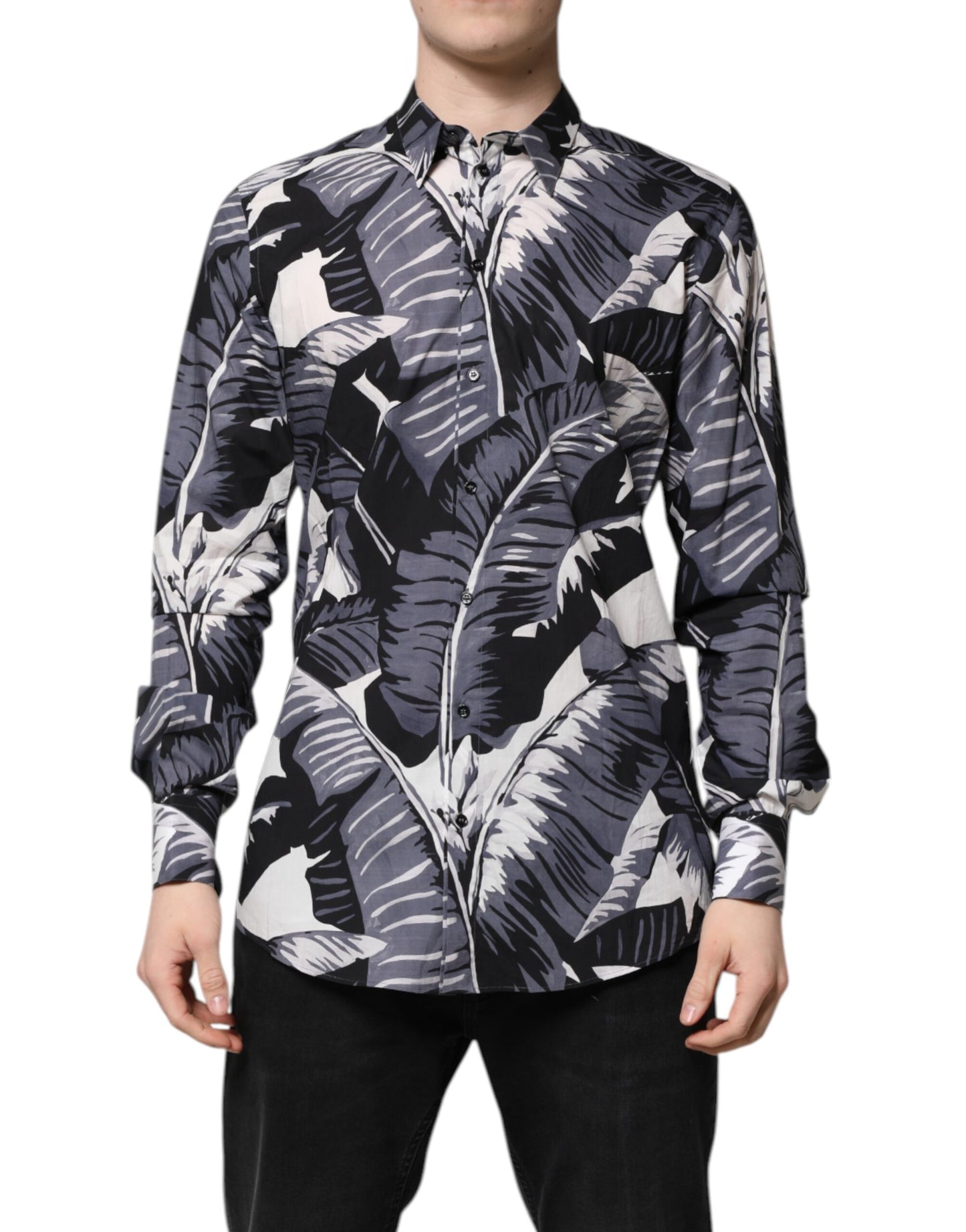 Dolce & Gabbana Multicolor GOLD Cotton Banana Leaf Print Shirt by Dolce & Gabbana