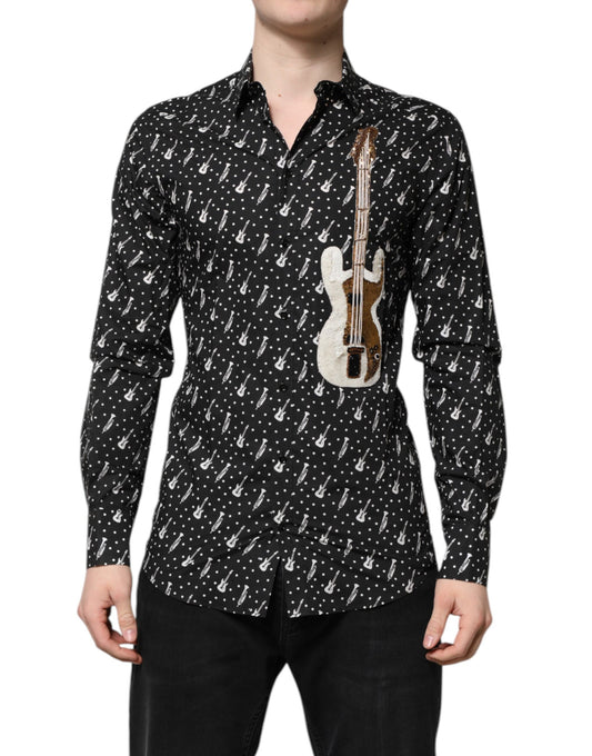 Dolce & Gabbana Black GOLD Instrument Embellished Shirt by Dolce & Gabbana