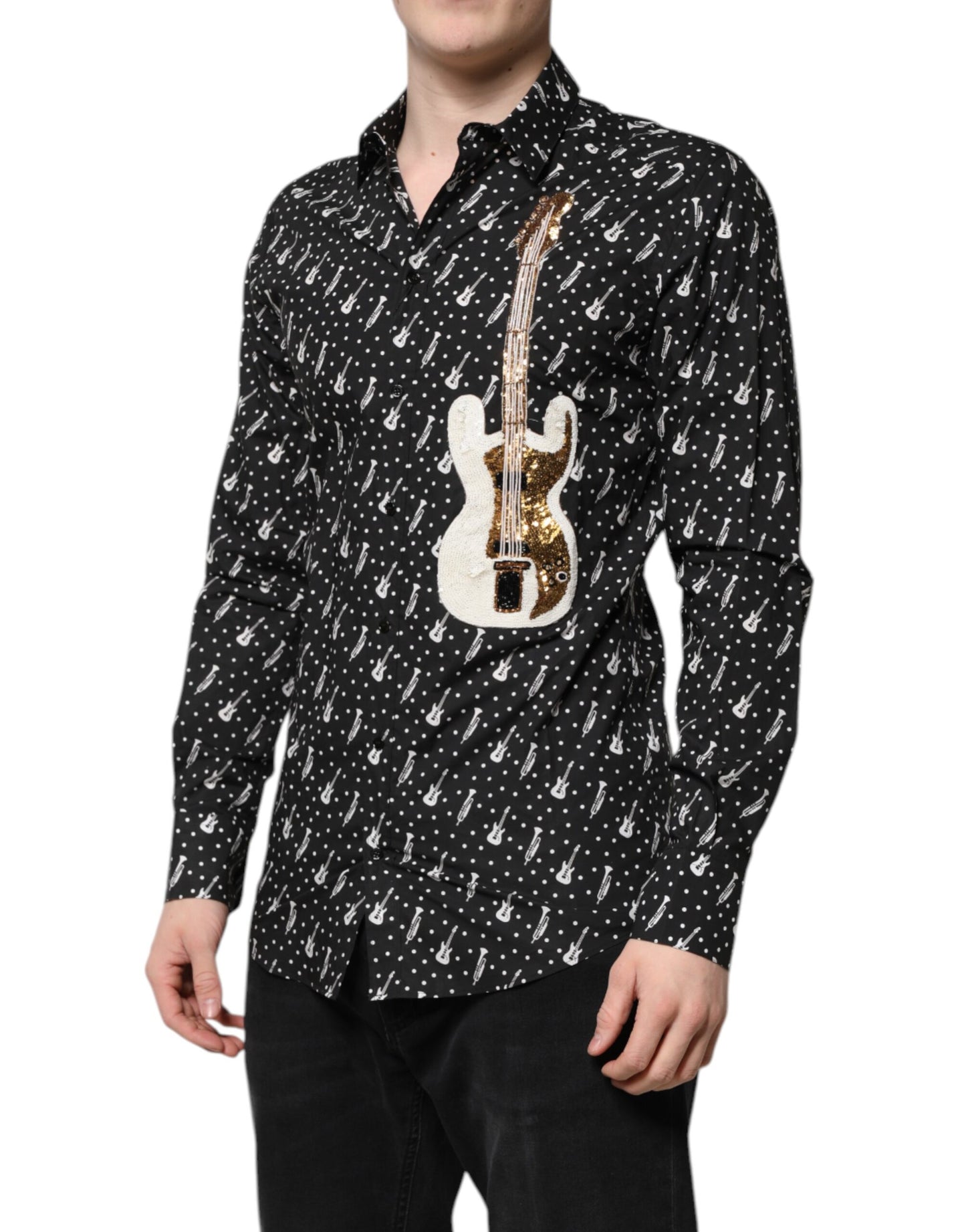 Dolce & Gabbana Black GOLD Instrument Embellished Shirt by Dolce & Gabbana