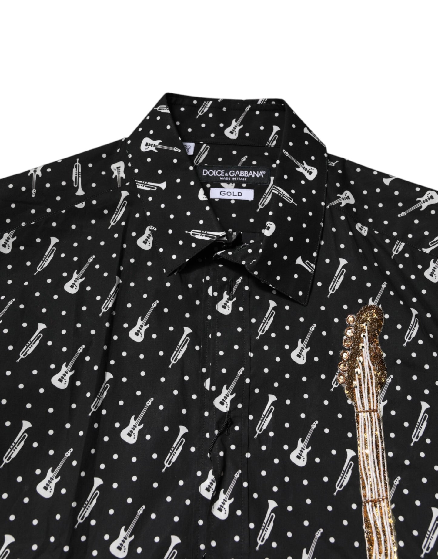 Dolce & Gabbana Black GOLD Instrument Embellished Shirt by Dolce & Gabbana